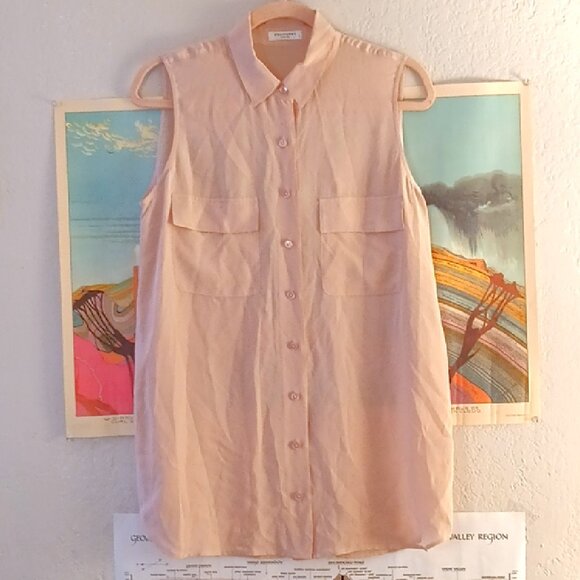 Equipment Femme 100% Silk Light Pink Button Up Sleeveless Blouse Size Small - Picture 1 of 4